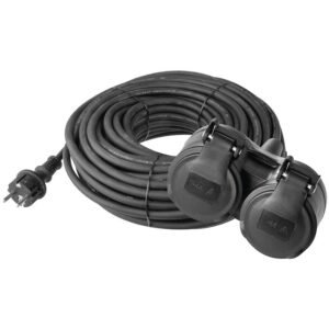 Venkovní prodlužovací kabel 15 m / 2 zásuvky / černý / guma / 230 V / 1